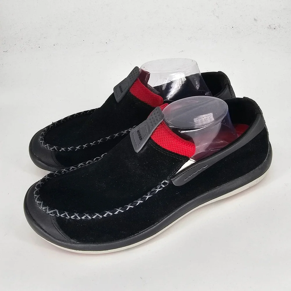 Crocs Linden Suede Slip On Loafers Sz 11 Black Casual‎ Moccasins Walking Comfort